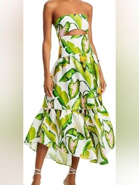 Farm Rio Summer Foliage Off White Strapless Dress Off-White M